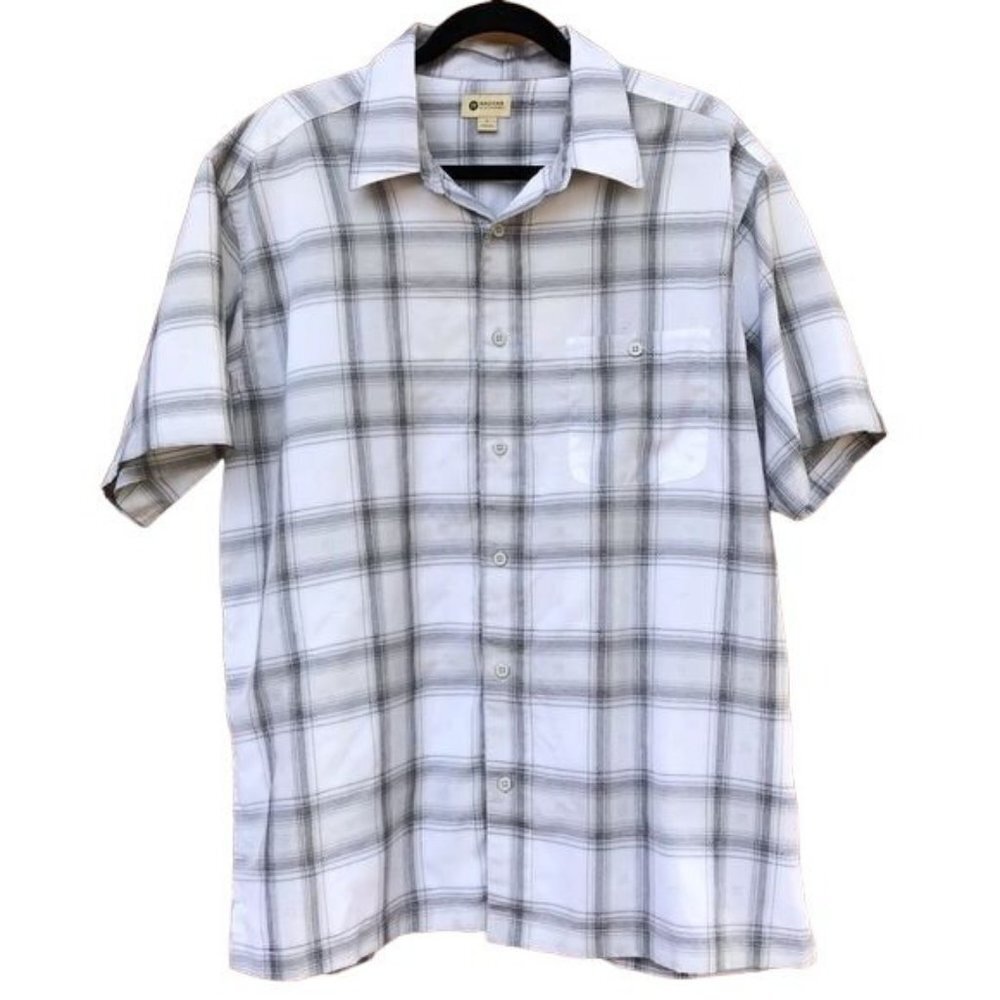 Haggar White Gray Plaid Button Down Dress Casual Mens Shirt Size L - Picture 1 of 8